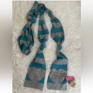 Juicy Couture Y2K Vintage 100% Mercerized Wool With Charms Striped Scarf - NWT